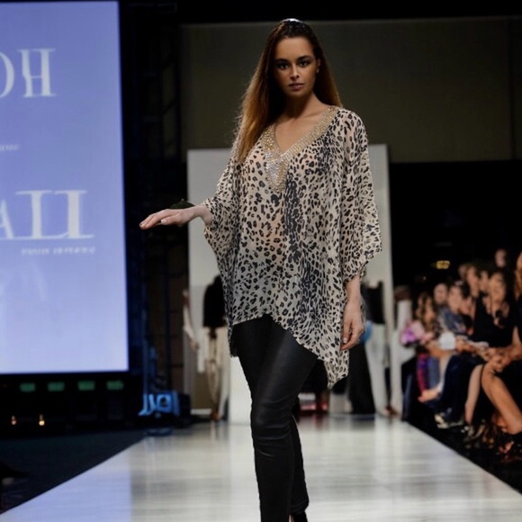 Joan Boyce Black/White Chiffon Tunic V-Neck w/Silver Beaded Trim Missy NWT $99 - Picture 4 of 8